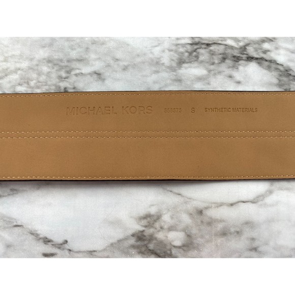 Michael Kors NWT Two Tone MK Logo Printed Belt Faux Leather Fawn Gold Small New